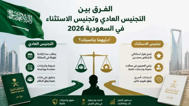 الفرق بين التجنيس العادي وتجنيس الاستثناء في السعودية 2026 – أيهما يناسبك؟