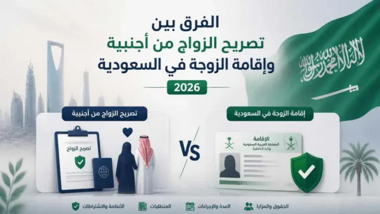 صورة توضح الفرق بين تصريح الزواج من أجنبية وإقامة الزوجة في السعودية