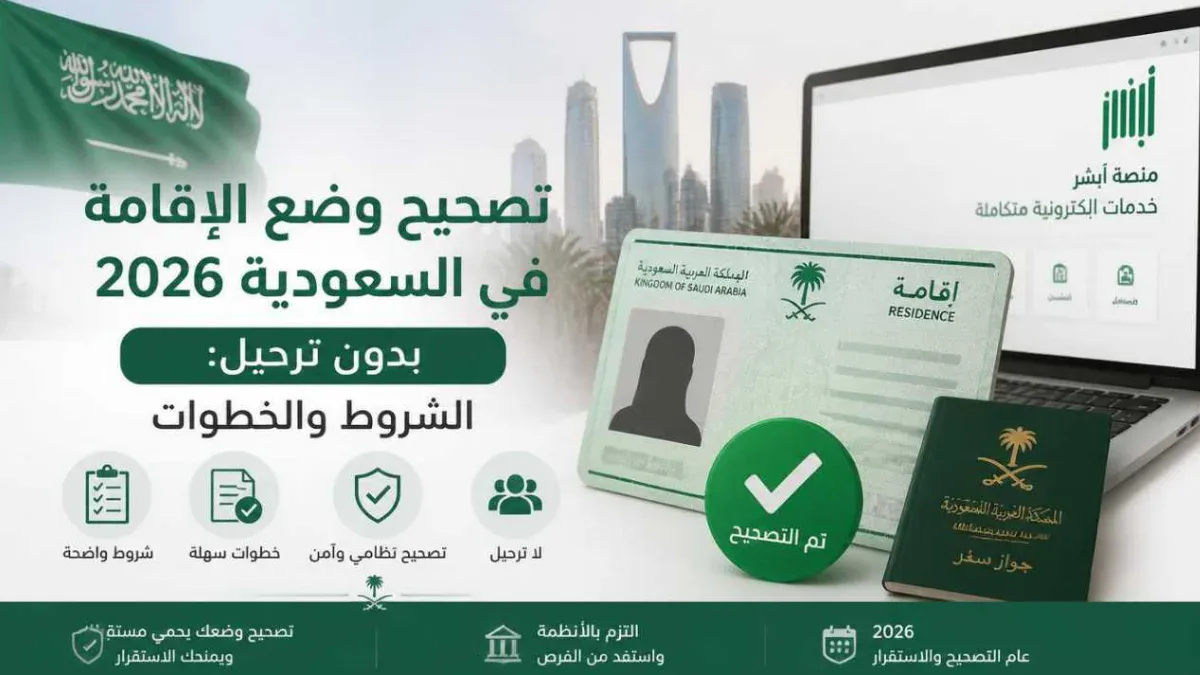 تصحيح وضع الإقامة في السعودية 2026 بدون ترحيل: الشروط والخطوات