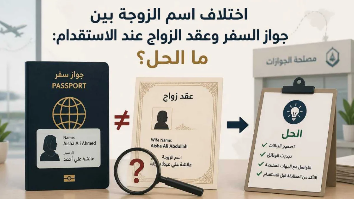 اختلاف اسم الزوجة في طلب الاستقدام بين جواز السفر وعقد الزواج