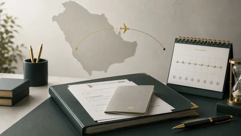 ملف إقامة وجواز سفر يوضحان أثر السفر خارج السعودية على طلب التجنيس