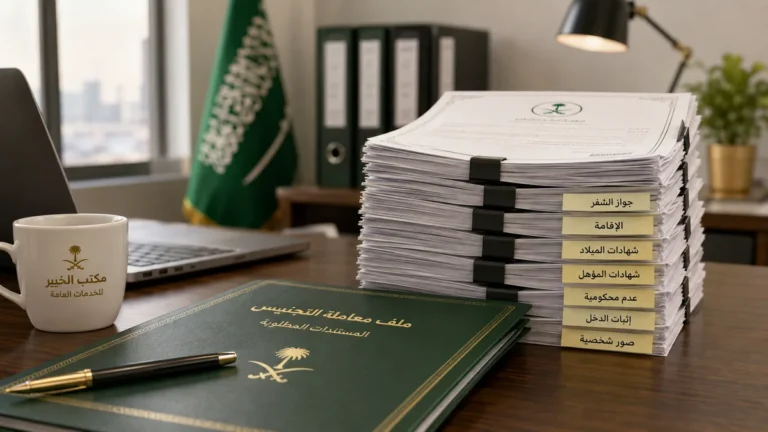 ملف يضم المستندات المطلوبة للتجنيس في السعودية على مكتب عمل